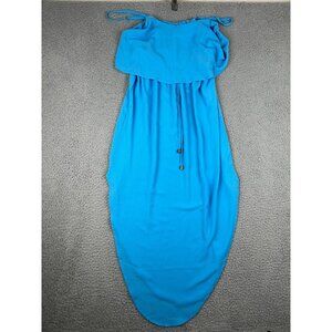 NERLEROLIAN Women Medium Blue Drawstring Adjustable Split Midi Dress Beachy NWT